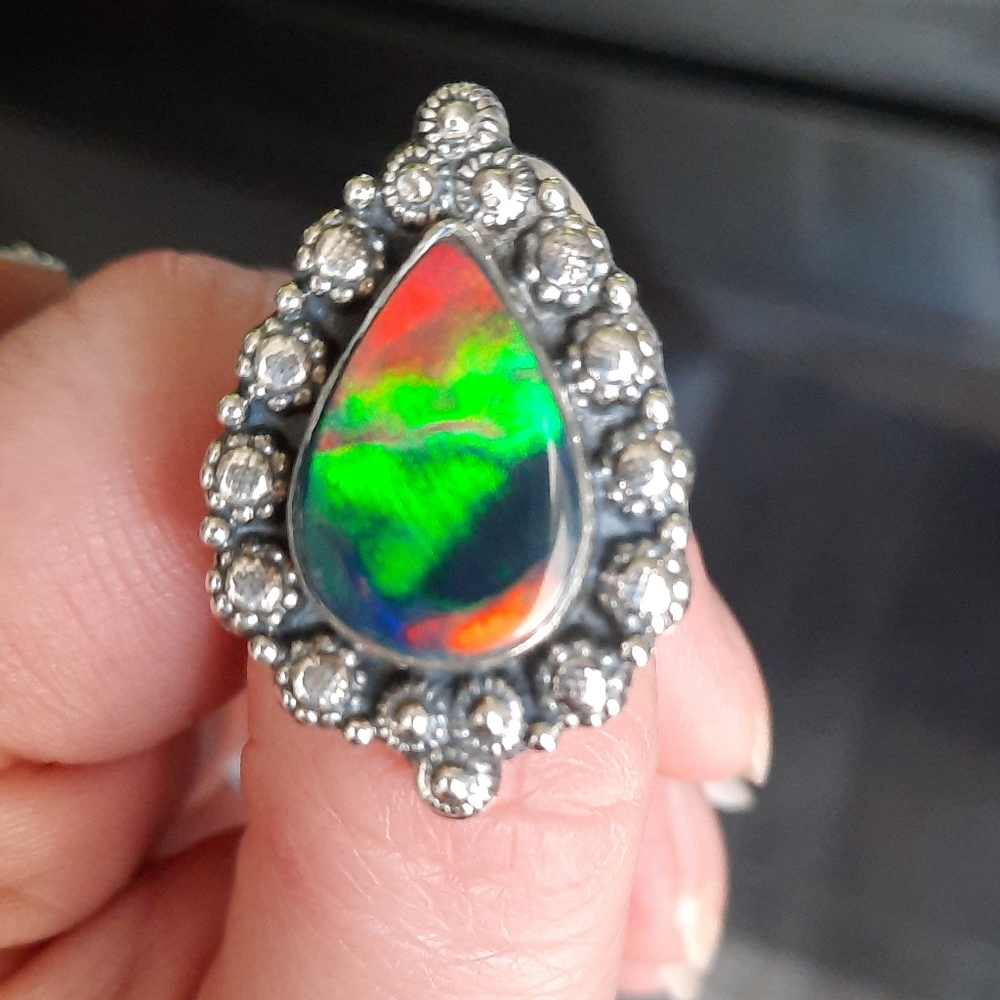 925 Sterling silver Genuine Galaxy Opal ring